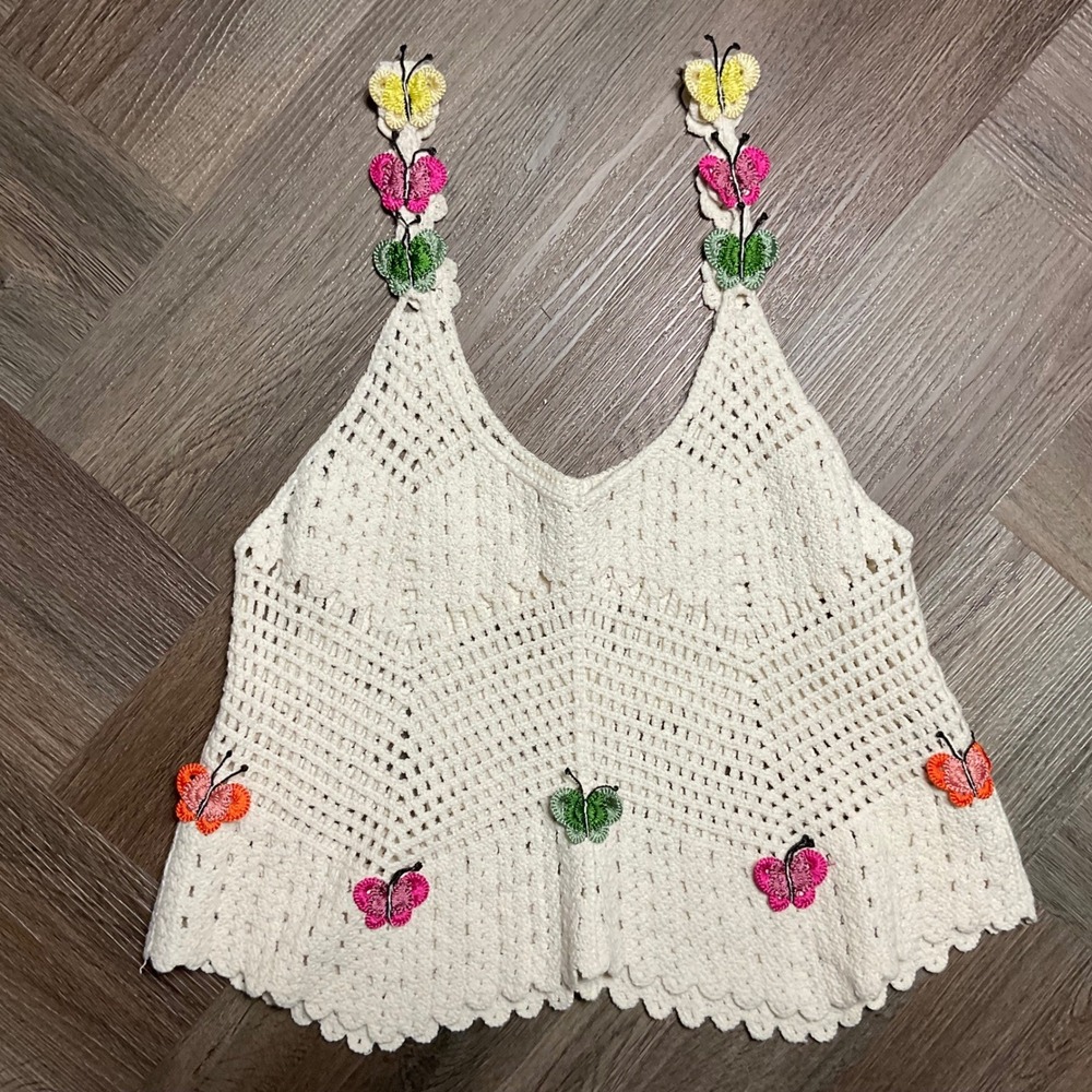 Rebellion Crochet Butterfly Boho Festival Top Womens‎ OS White 2K Hippie Indie